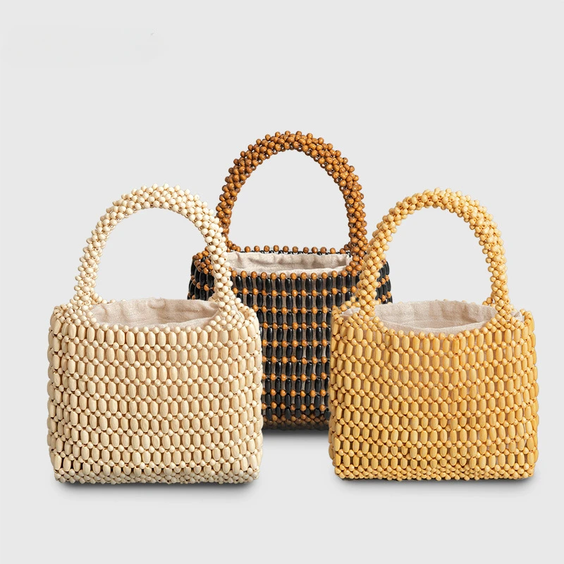 Summer Wooden Bead Bag, Hand-woven Bags, Female Unique Design Portable Commuter Bag, Mini Female Hand Bags