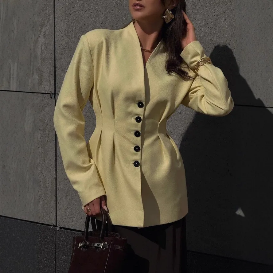 Button Front Long Sleeve Coat Mid Length Fitting Silhouette Artistic Vintage Women Jacket with Patchwork No Hood Autumn Winter