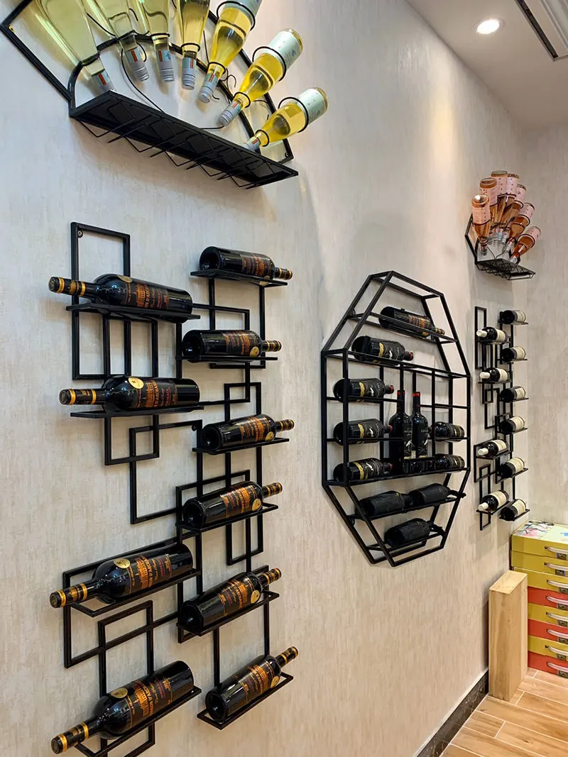بار بار النبيذ الرف الإبداعي مطعم الحائط خزانة مشروبات الجرف النبيذ خمر الجدار شنقا النبيذ عرض الرف #4