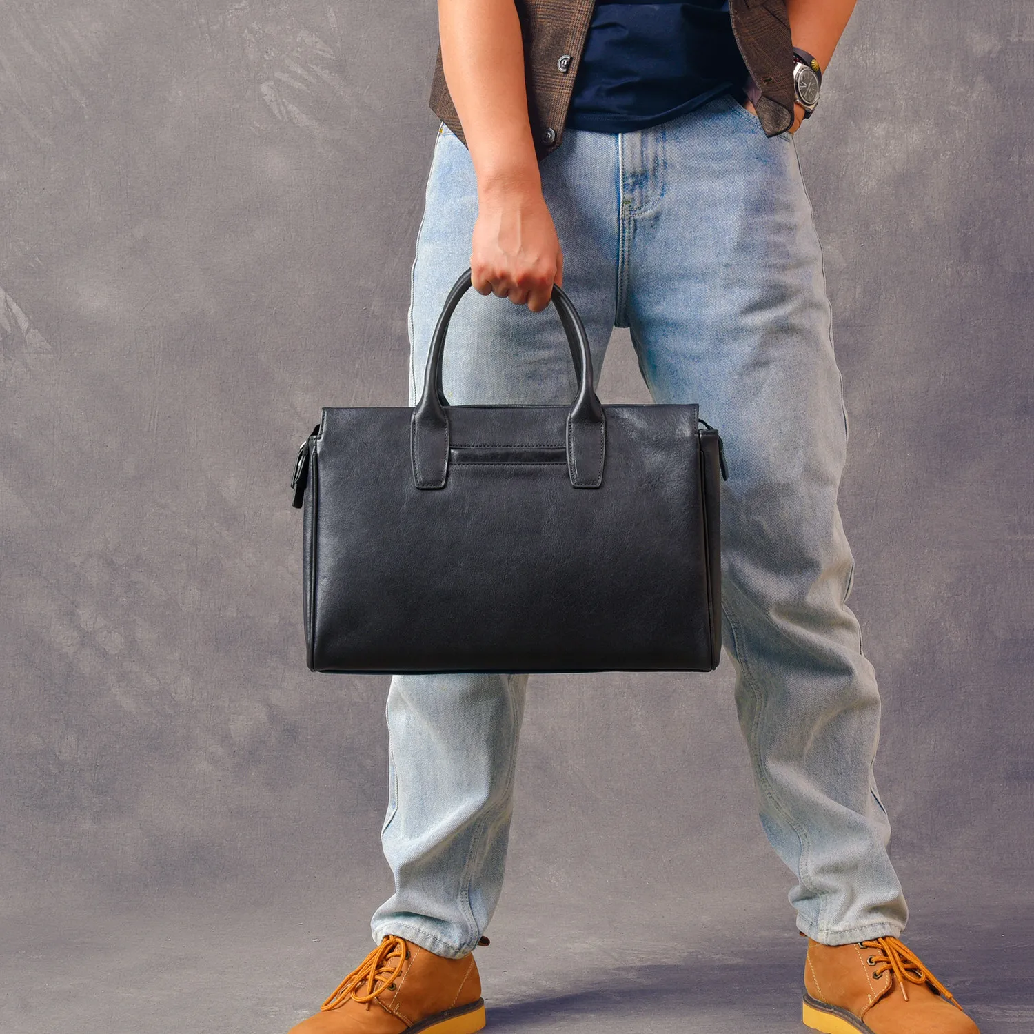 Business vintage genuine leather men's briefcase organizer designer handmade real cow leather women's handbag work postman bag