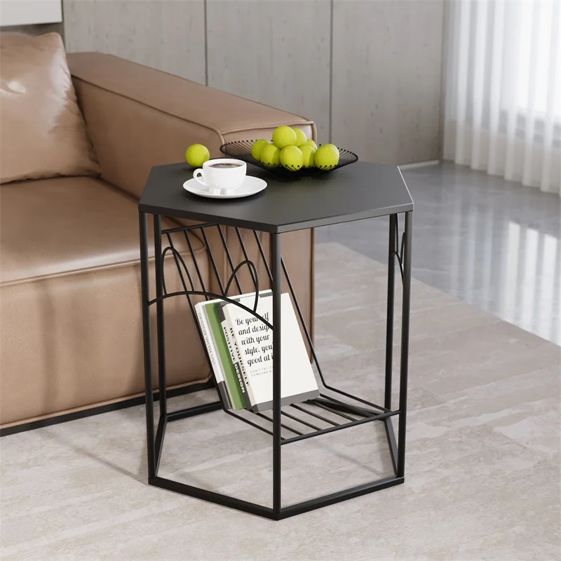 

Modern simple European wrought iron coffee table, hexagonal fireproof board desktop, suitable for living room balcony premium
