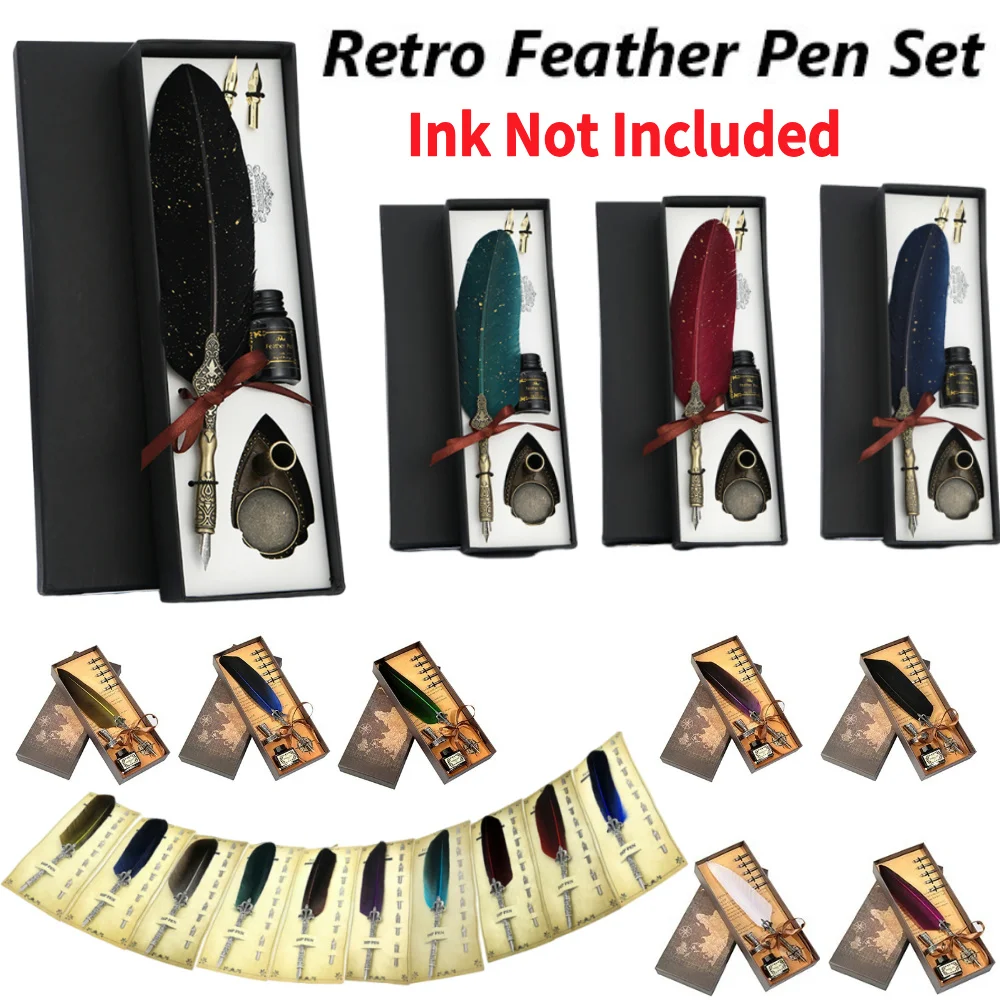 1 Set Classic Texture Practical Calligraphy Feather Dip Pen Quill Fountain Writing Portable Durable Wedding Gifts