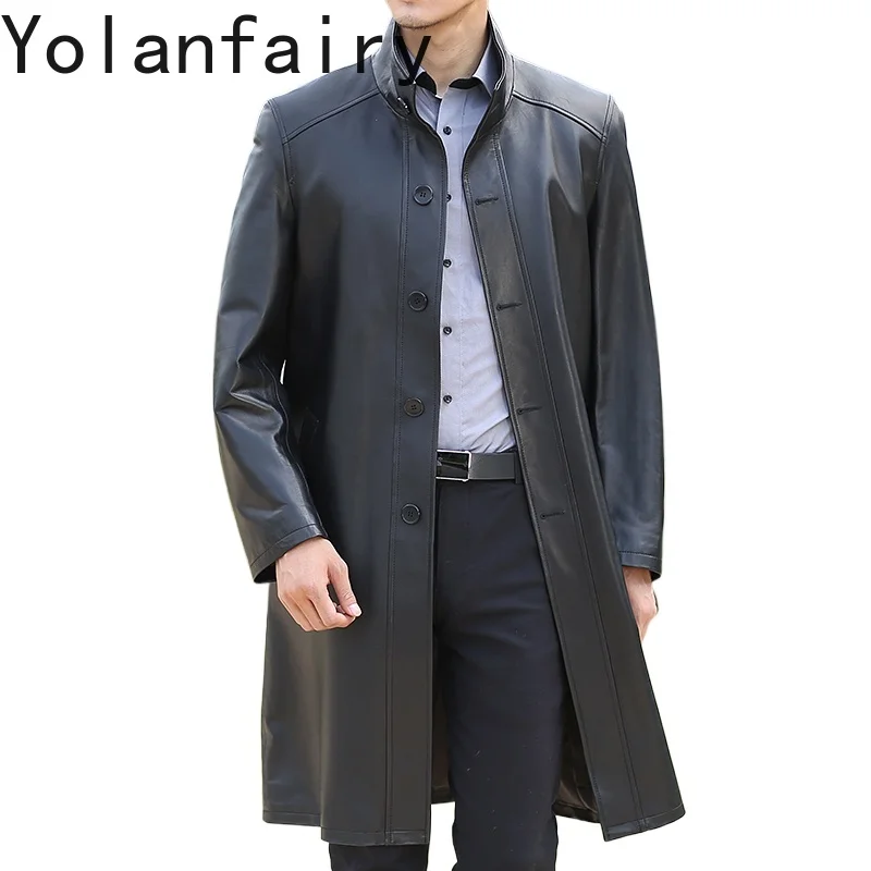 

YOLANFAIRY куртка из натуральной кожи, мужская осенне-зимняя куртка высокого качества из натуральной овчины, мужские ветровки средней длины