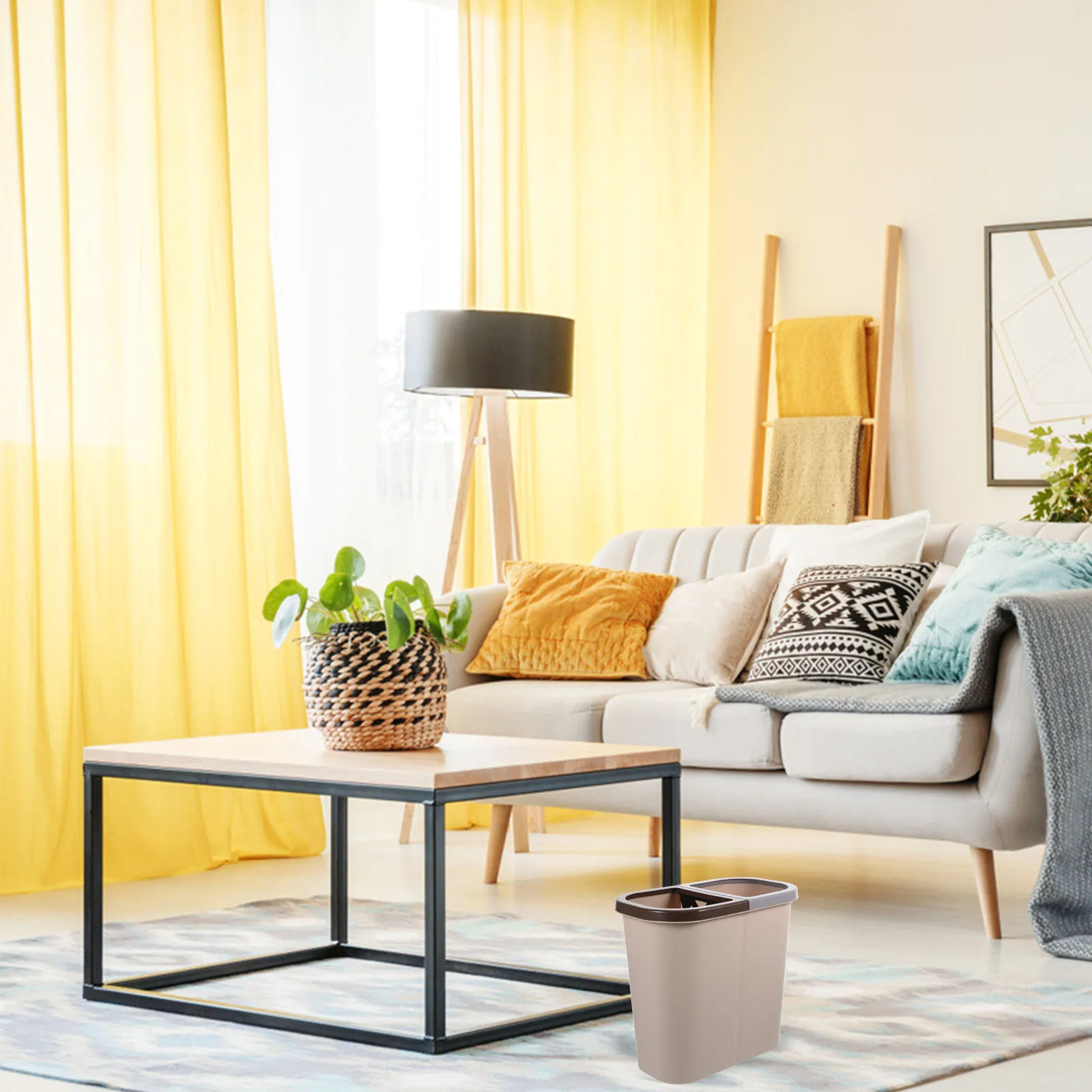 

1pc Dual Compartment Trash Can Dry Wet Separation Garbage Bin For Kitchen Bathroom Home Office Plastic Waste Container