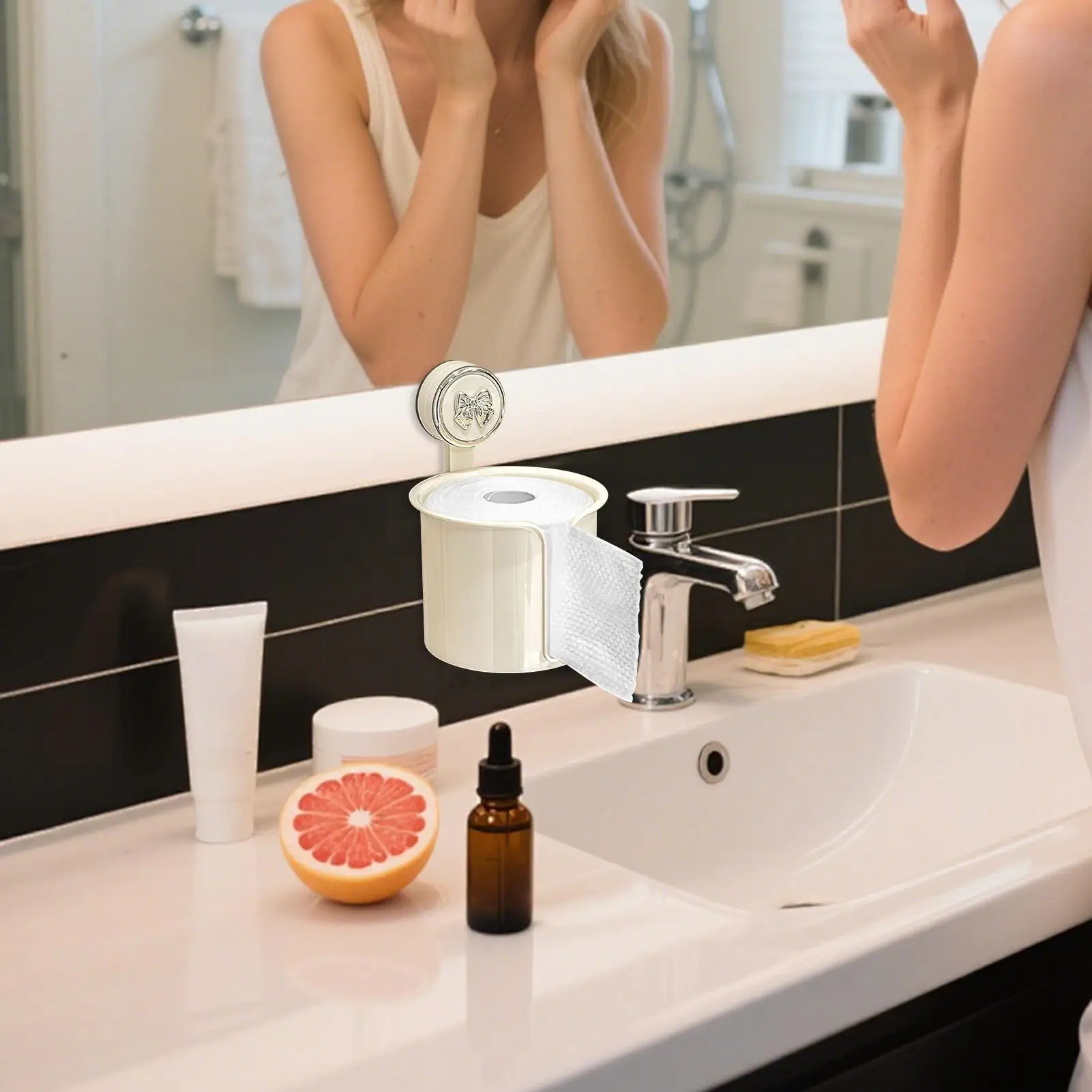 Toilet Roll Holder Suction Cup Tissue Holder For Bathroom Transparent Tissue Roll Dispenser Box For Washroom Hotel Bedroom