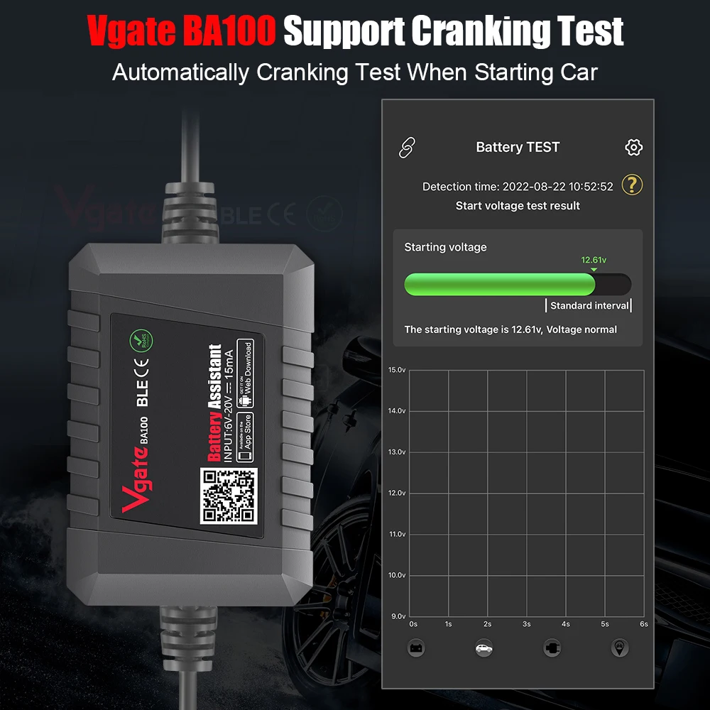 Vgate BA100 12V Voltage Car Battery Tester For Android/IOS Automotive Circuit Analyzer Tester Bluetooth 4.0 Auto Battery Tester