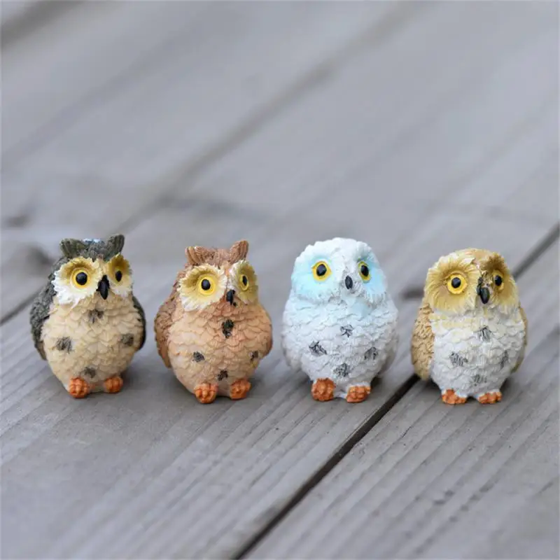 Cute Owls Animal Figurines Resin Miniatures Figurine Craft Bonsai Pots Home Fairy Garden Ornament Decoration Statues