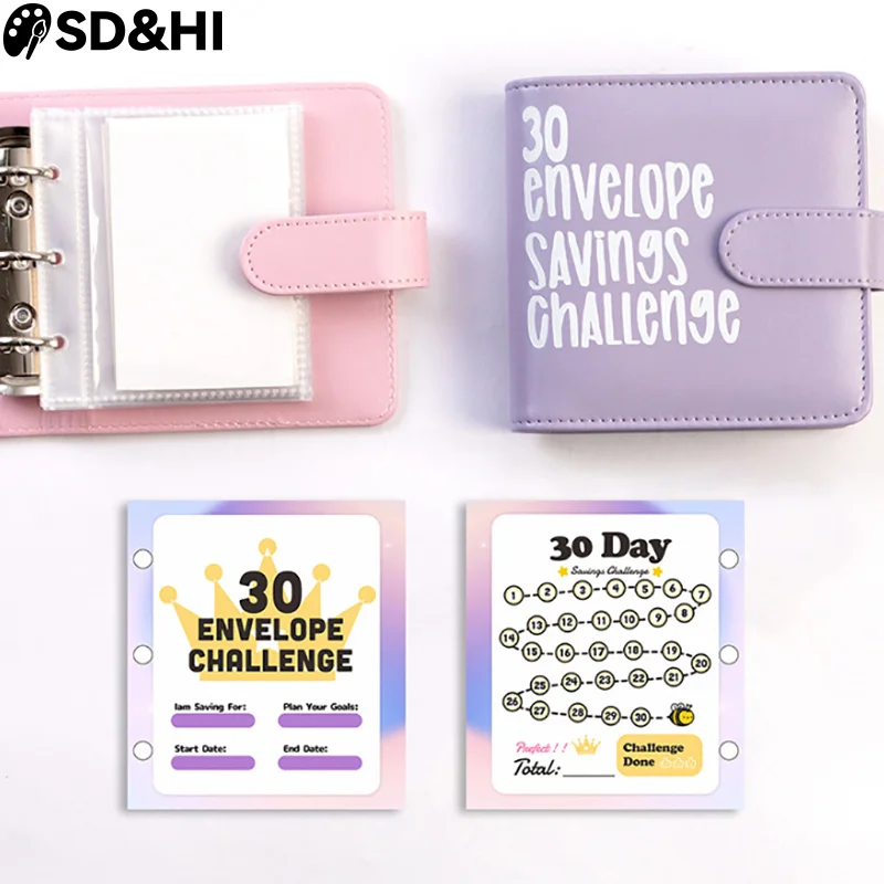 30Day Savings Plan Challenge Book Money Binder For Cash Saving Envelope Binder Budget Book PU Leather Money Organizer Piggy Bank