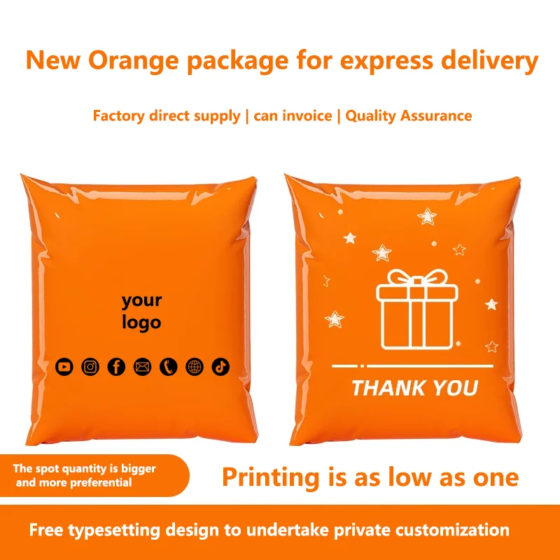 Bolsa naranja de embalaje para envíos, bolsa gruesa para envíos de productos de ropa, con logotipo personalizado, venta al por mayor