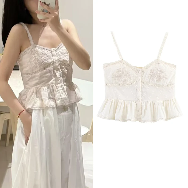 

Summer Tops Women's 2025 New Fashion Embroidery Slim Tube Top Sling Elegant Women's Tops Street Chic Holiday Travel Student Tops