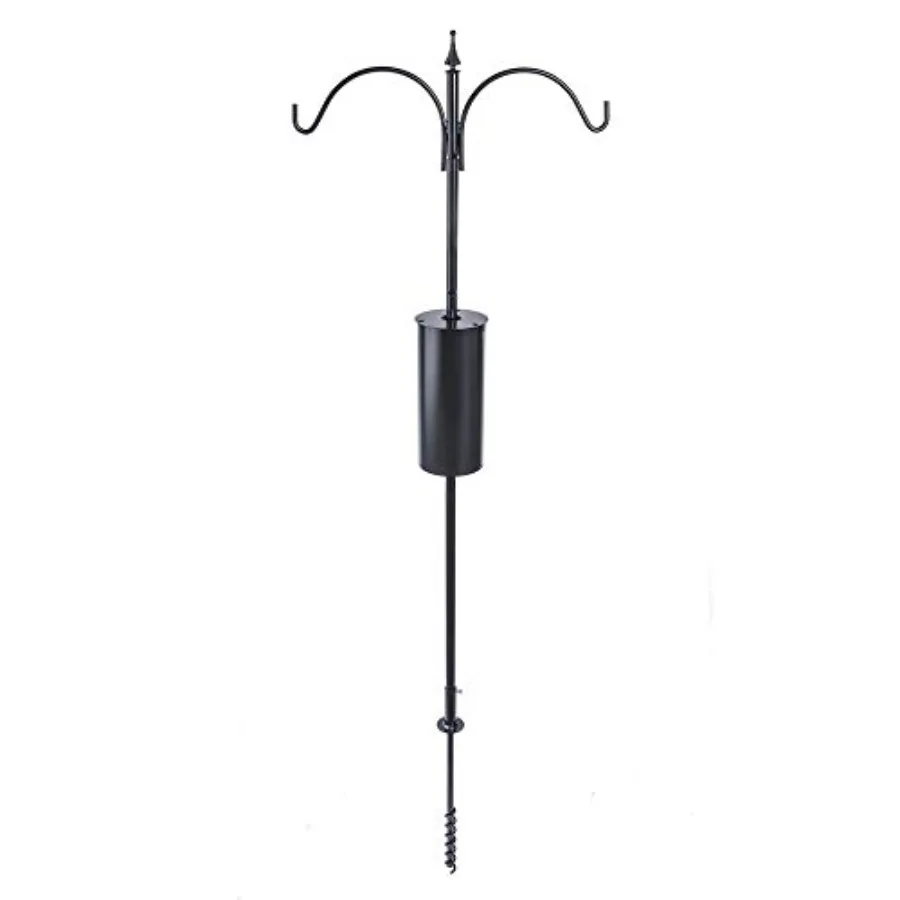

2 Arm Topper Bird Feeder Pole Set with Squirrel Baffle in Black Durable Powder-Coated Metal Prevents Squirrel Access