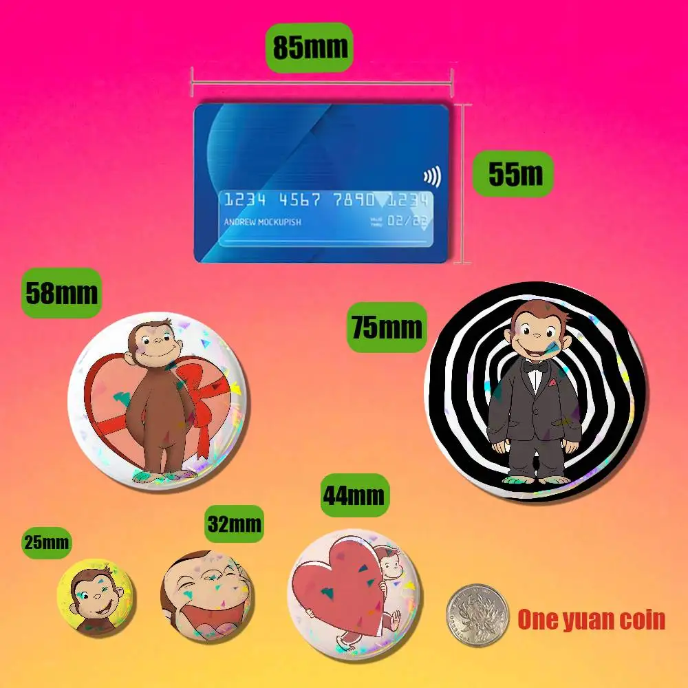For Monkey Curious George Badge Cover Emblem Custom Pin Insignia Ornament Brooch Button Laser Film
