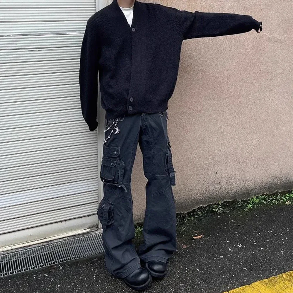 メンズセーター不規則なニットセータージェンダーレスダークスタイルストリートウェアキャンパスパフォーマンスシンプルな長袖トップユニセックス