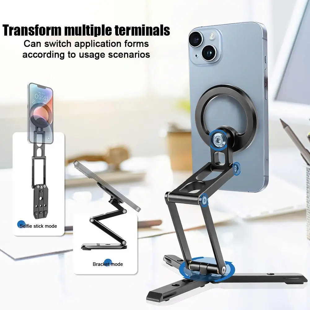 2024 Foldable Magnetic Phone Tripod Stand Selfie Stick Desktop Magnet Phone Holder for Iphone 15 14 13 12 Samsung Case