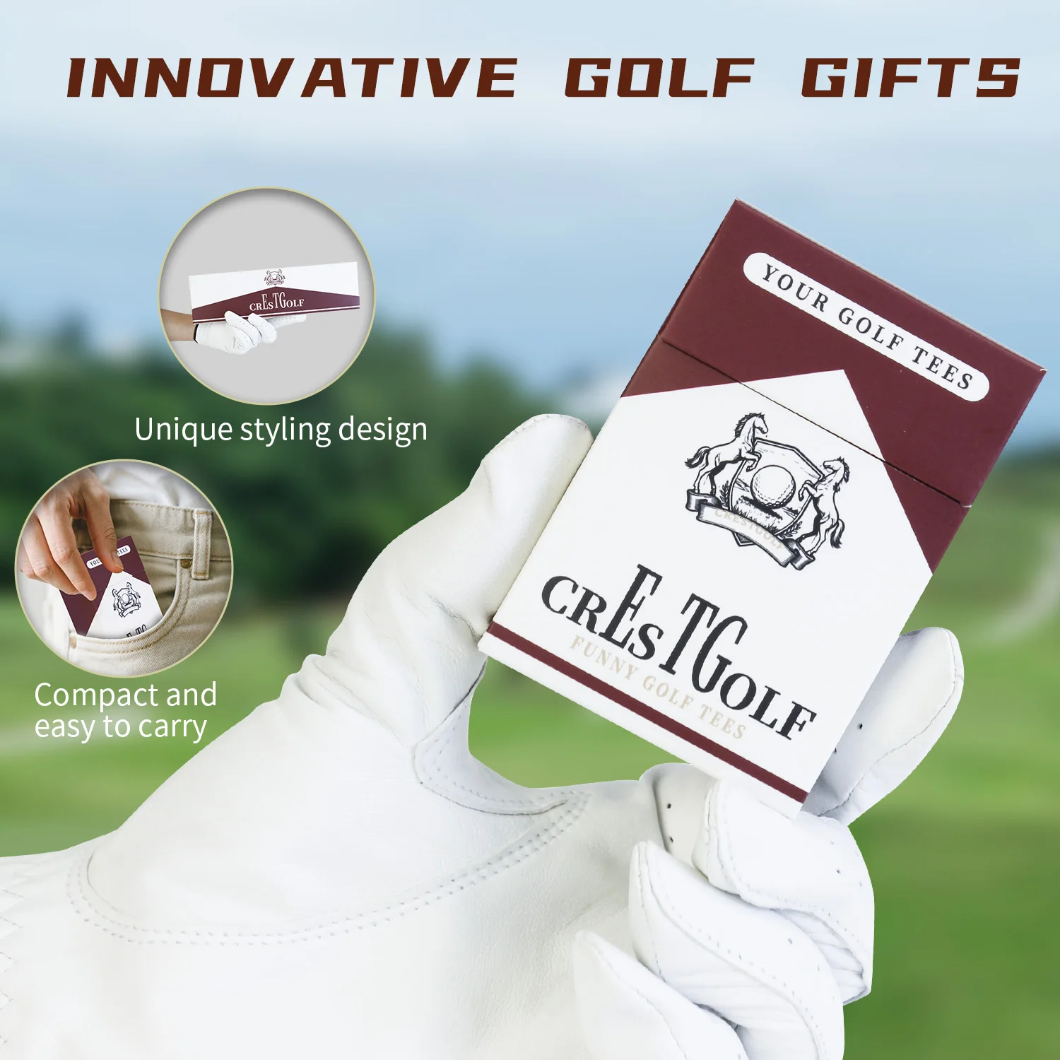 Tees da golf in legno 10 unità Tees da golf da 2-3/4 pollici in confezione in stile sigaretta Tees da golf durevoli Accessorio da golf divertente per i golfisti
