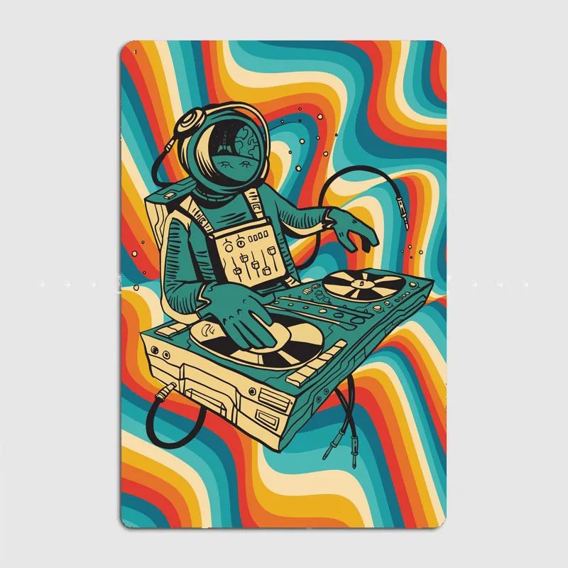 

TRIPPY ASTRONAUT DJ Metal Plaque Metal Plaque Poster Mural Painting Retro Pub Garage Tin Sign Posters