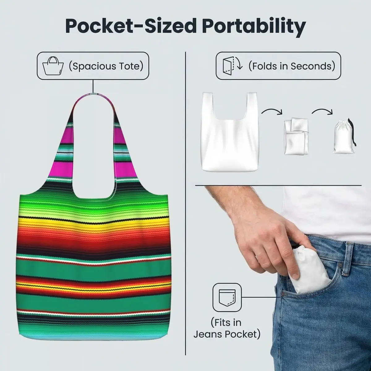 Mexican Indigenous Blanket Shopping Tote Bag Canvas Large Capacity Shoulder Bags Shopper Grocery Handbag for Women - view 4