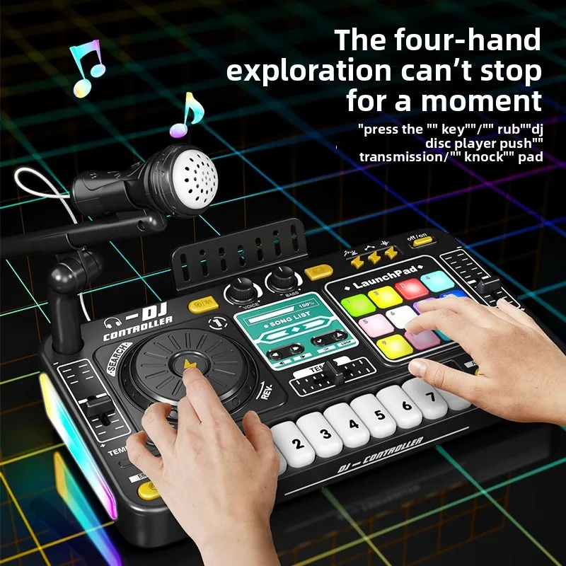 Kid Musical DJ Mixer with Microphone Electronic Keyboard Bluetooth DJ Turntable Console Junior Music Instrument Educational Toy