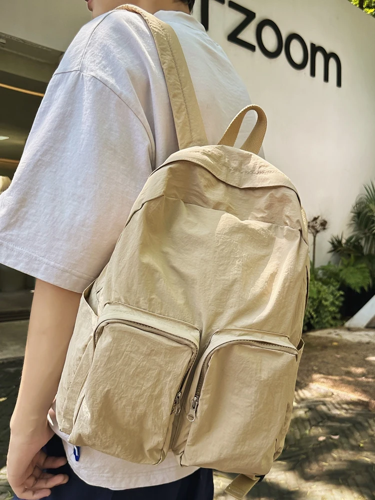 Backpack women's simple and light travel backpack leisure student bag large capacity nylon laptop bag men