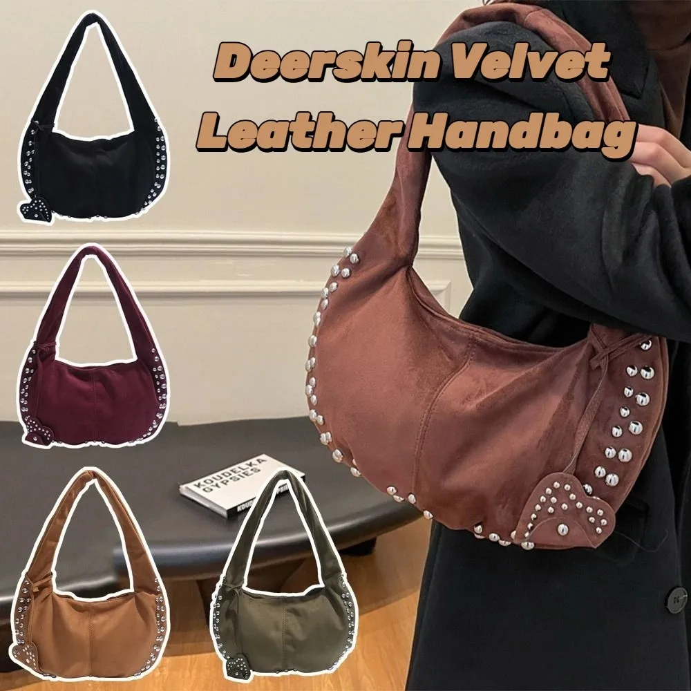 

Бархатная кожаная сумка из оленьей кожи в американском стиле в стиле ретро, модный дизайн, большая вместительная сумка в стиле локомотива, сумка подмышки в корейском стиле