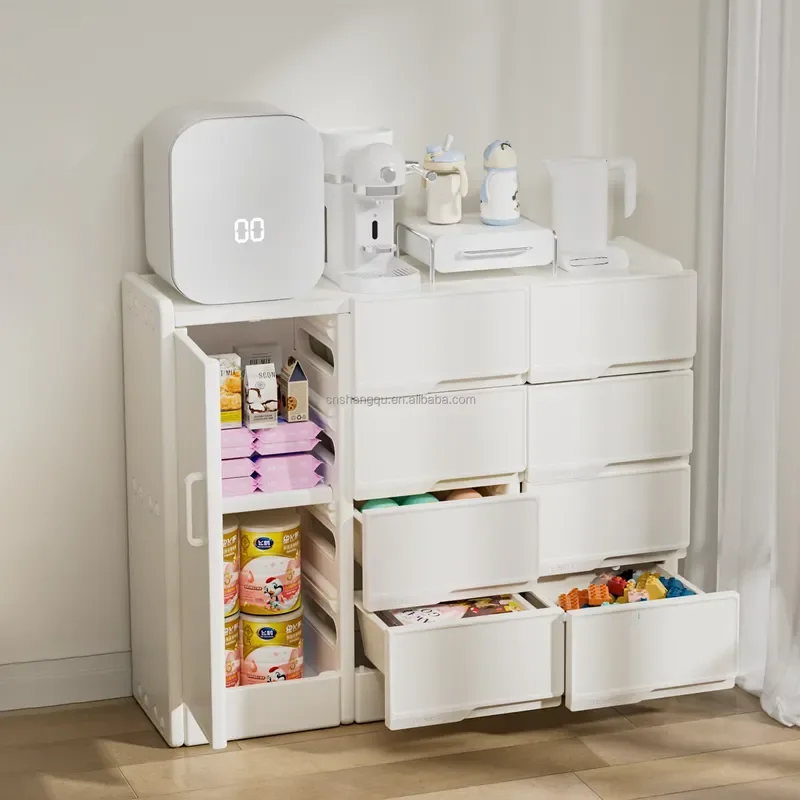 Modern White Baby Cabinet Plastic Storage Unit For Kids Toys And Clothes Living Room Furniture Locker For Boys Girls Bedroom