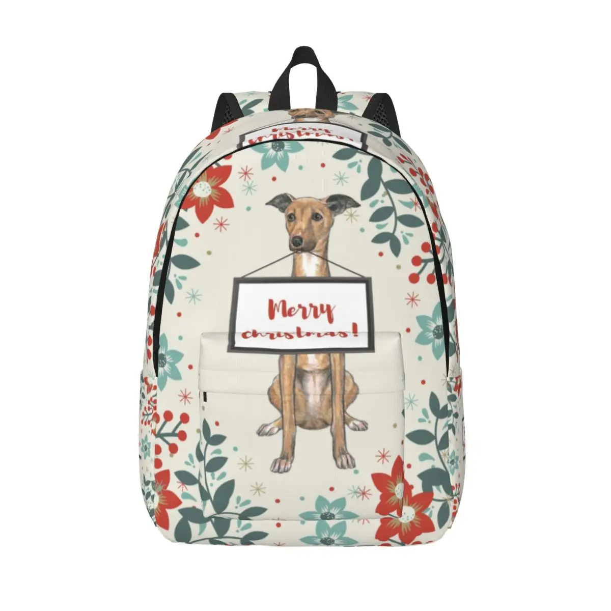 Custom Christmas Greyhound Dog Travel Canvas Backpack School Laptop Bookbag Whippet Sighthound College Student Daypack Bags