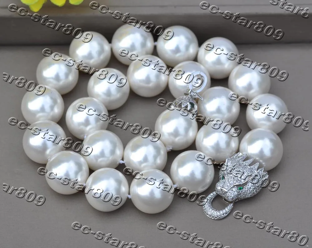 

MCT·STAR Z11400 20" 20mm Round White South Sea Shell Pearl Necklace Cougar CZ