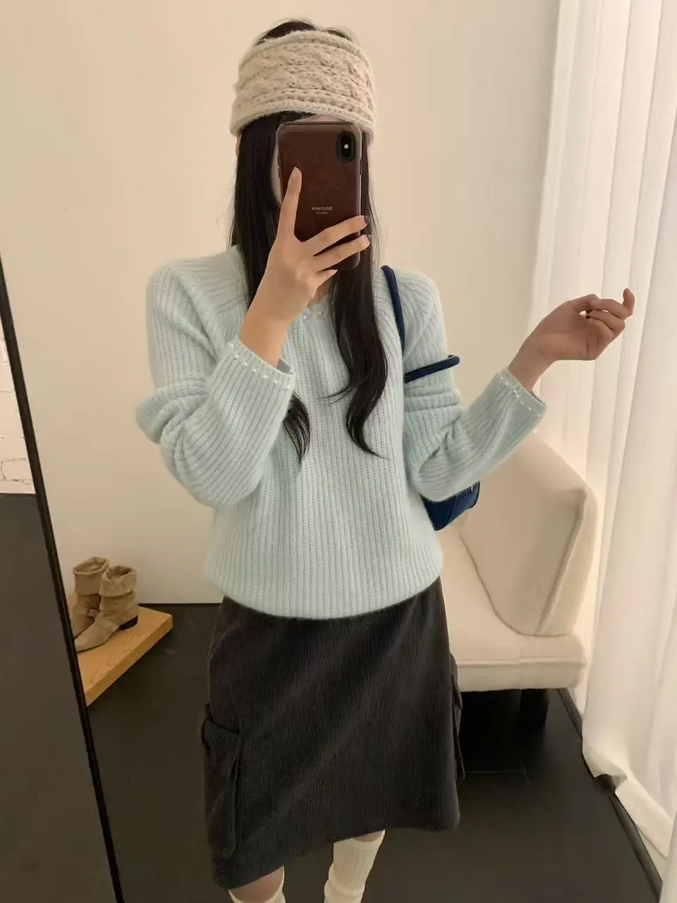 

Soft Knitted Pearl Collar Bear Design Autumn Winter Women's Sweater Comfortable Loose Fit Long Sve round Ne Warmth Focus