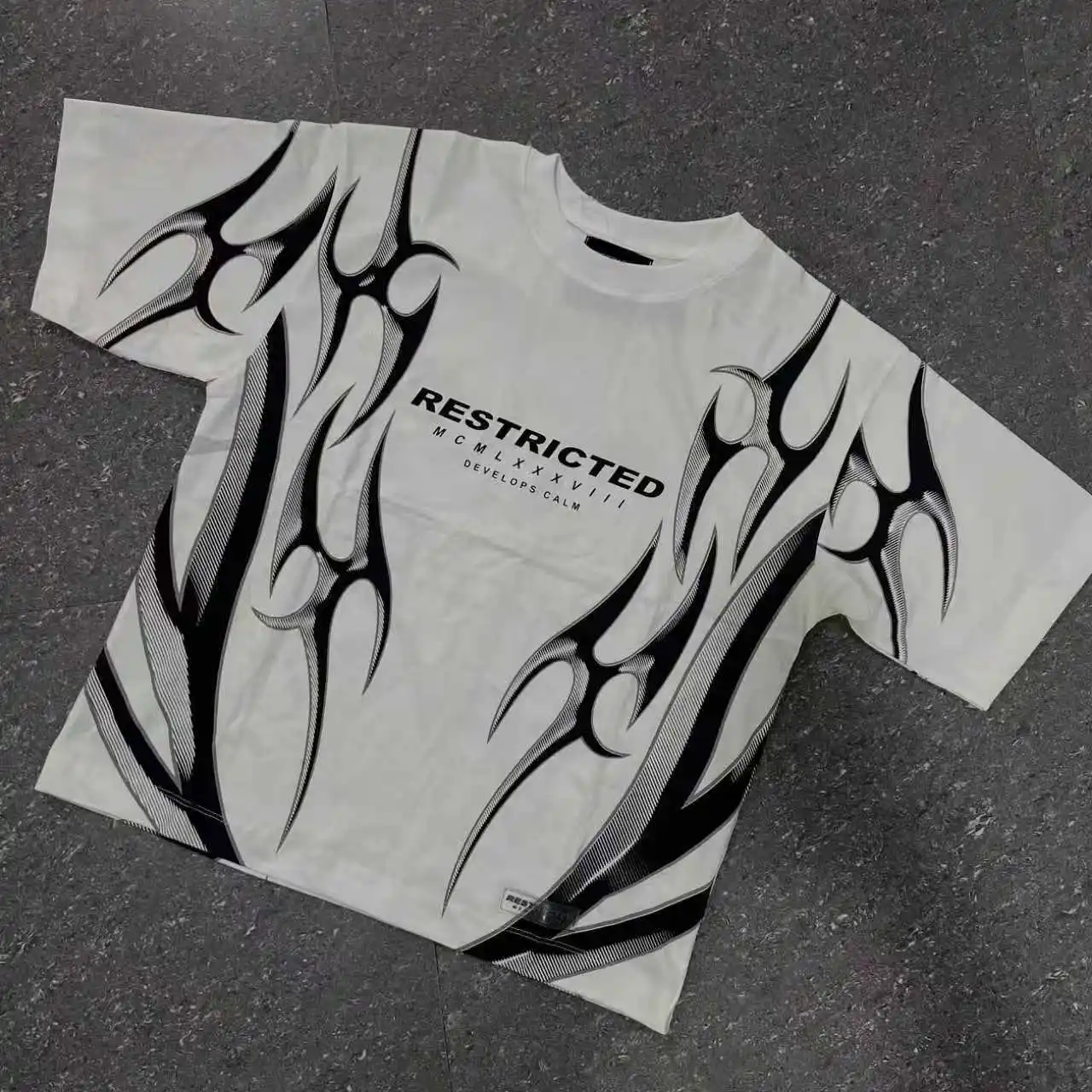 Y2K High Street Futuristic Geometric Metal Printing T Shirt Rebellious Punk Style Summer Cotton Short Sleeves Best Selling