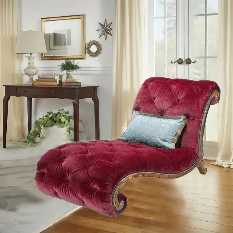 American light luxury solid wood lazy single recliner soft bag buckle S-shaped concubine beauty couch