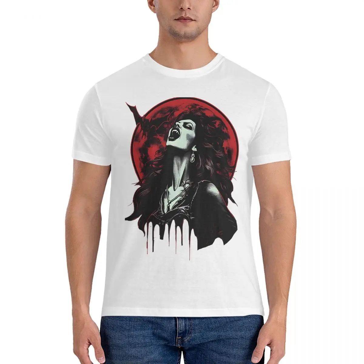 Novelty Vampiress Under A Red Moon T-Shirts Men Round Collar 100% Cotton T Shirts Blood Of The Vampire Short Tees tops fugees