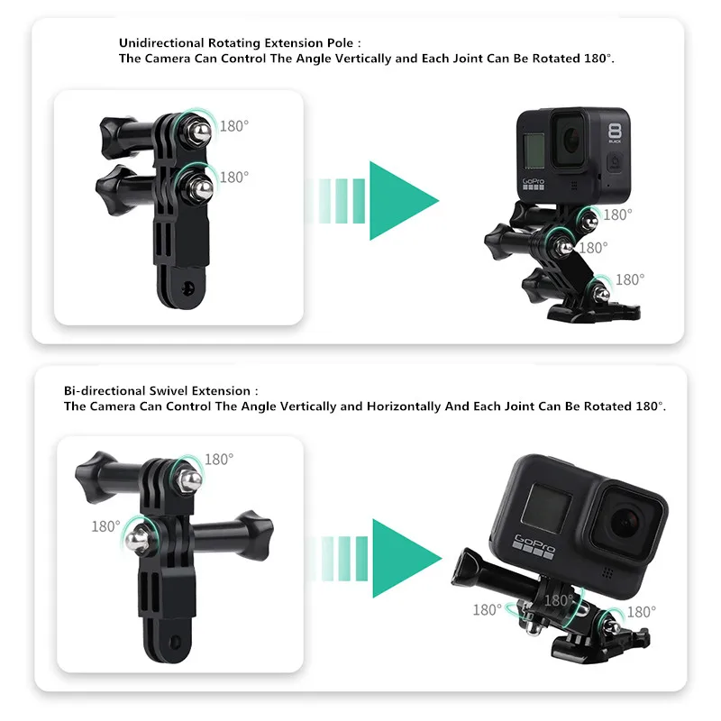 Adjust Arm Straight Joints Mount Direction Straight Joints Mount For GoPro 13 12 11 10 9 Insta360 X4 AKASO DJI Action 4 Cameras