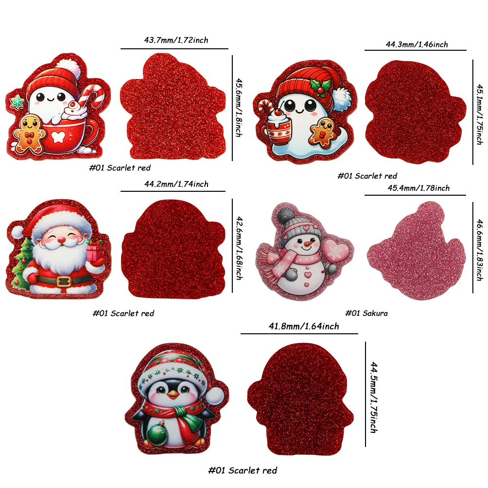 6Pcs Christmas Acrylic Resin Planars Santa Claus Snowman Ghost Red Green Glitter DIY Accessories for Jewelry Making Badge
