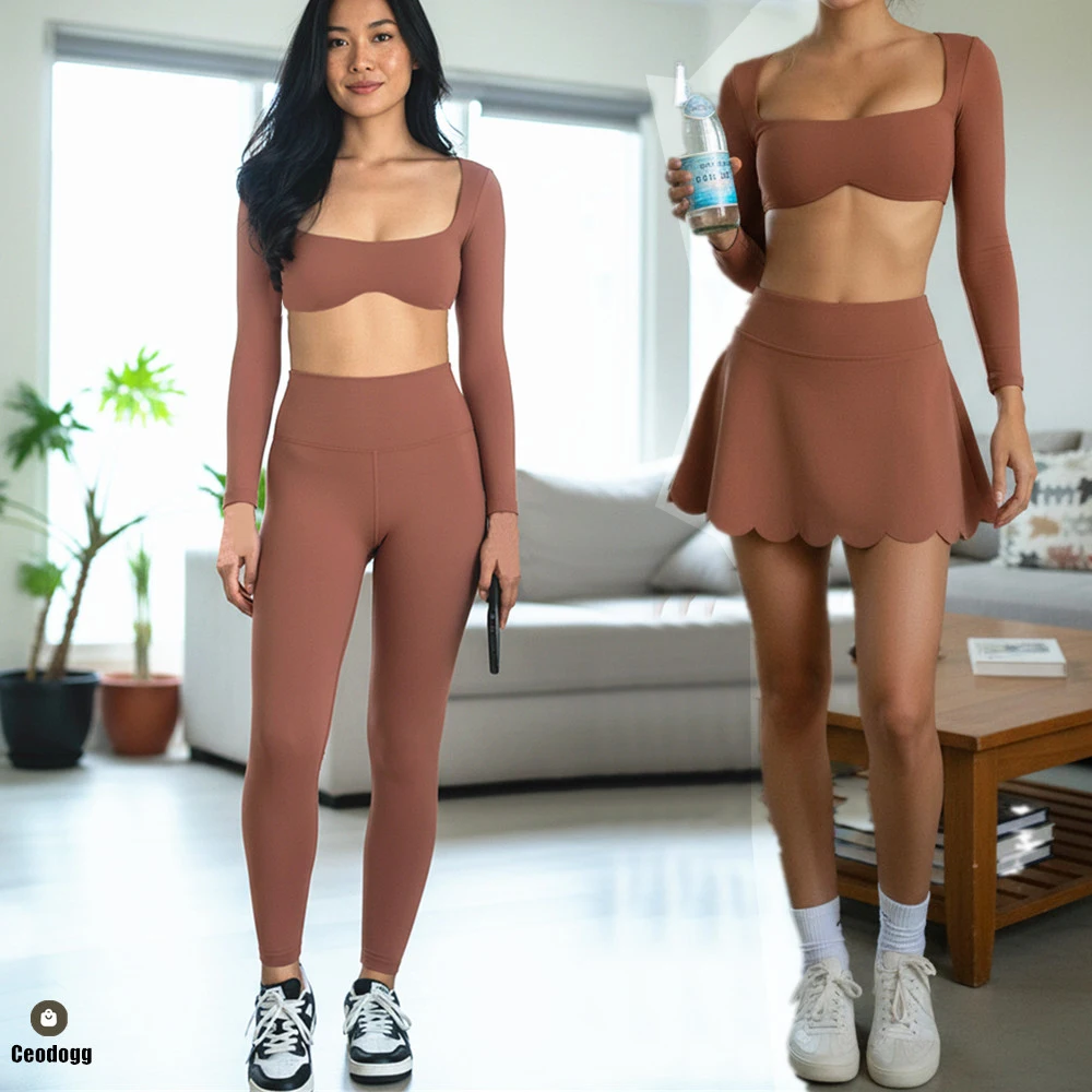 

Комплект для фитнеса из 2 предметов: спортивный бюстгальтер и леггинсы для йоги, пилатеса, фитнеса, с функцией шорт-юбки, модель XP178