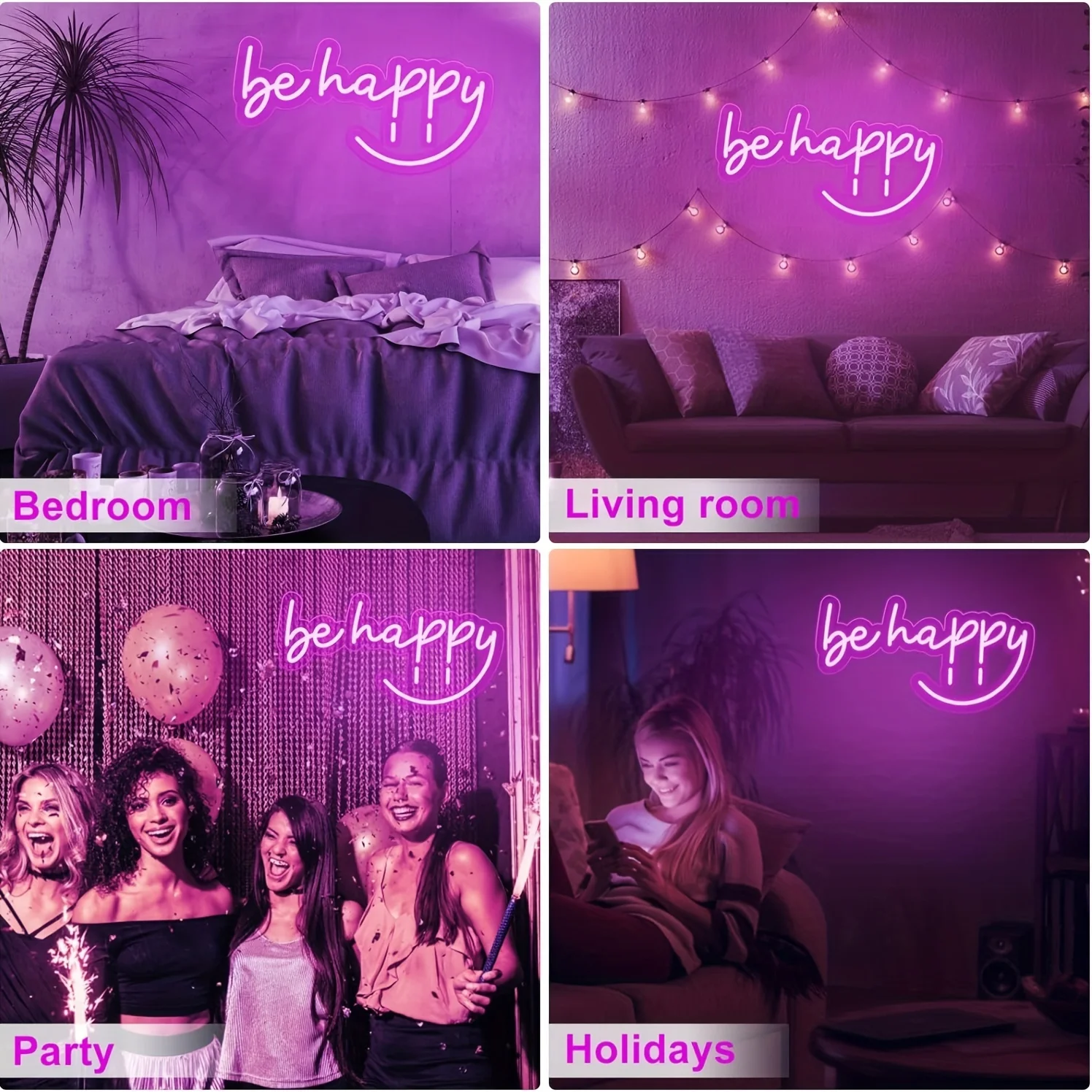 Be Happy Neon Light, dekoracja pokoju list Neon światła, przenośny znak różowa dioda LED, prezent na przyjęcie, dekoracja ścienna do sypialni w domu