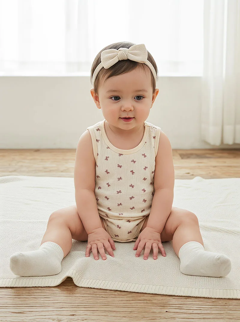 3-24M Baby Bodysuit Summer Sweet Bow Toddler One Piece Cartoon Ventilate Infant Sleeveless Jumpsuit