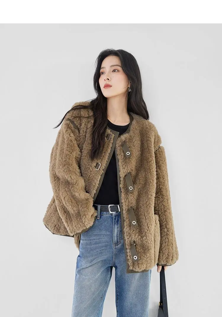 

Korean Coat Women Winter Single Breasted Oneck Jacket Loose Thicken Warm Female Imitation Fox And Mink Fur