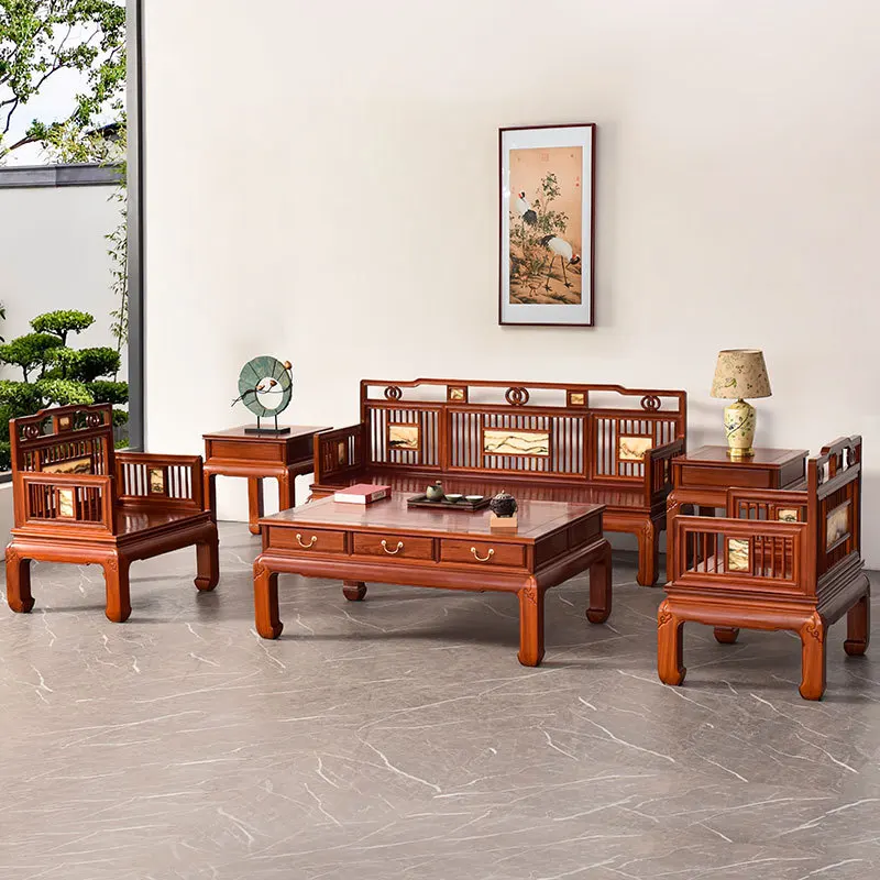 LMM new Chinese living room full solid wood sofa combination modern large dual-purpose furniture