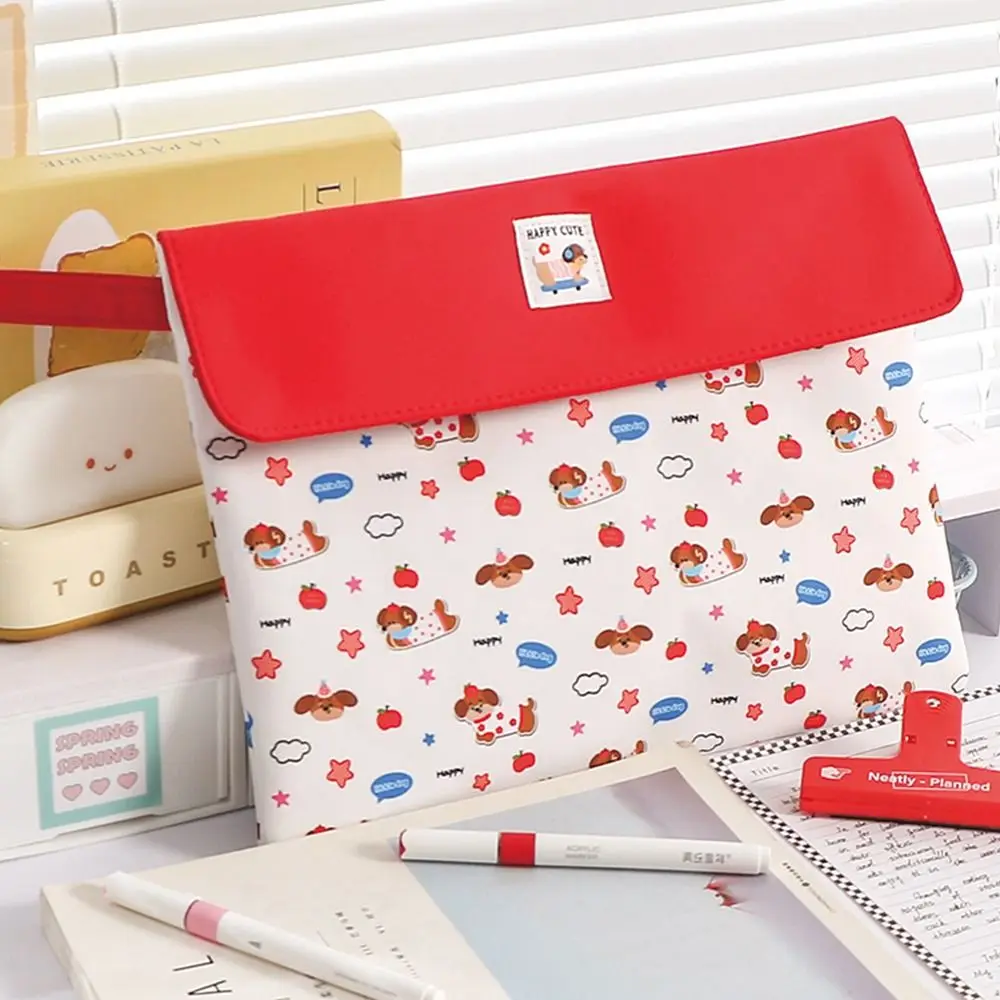 

Cartoon Puppy Pattern File Bag Snap Button Double Layers Document Organizer Large Capacity Handheld Storage Bag Students