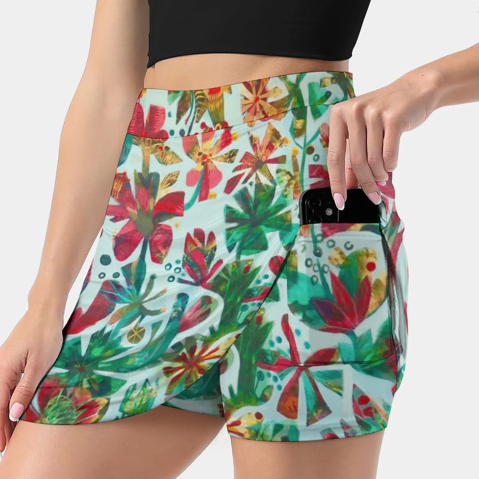 

Юбка женская спортивная с карманами, модная юбка в Корейском стиле, с цветами и птицами, яркая, 4Xl