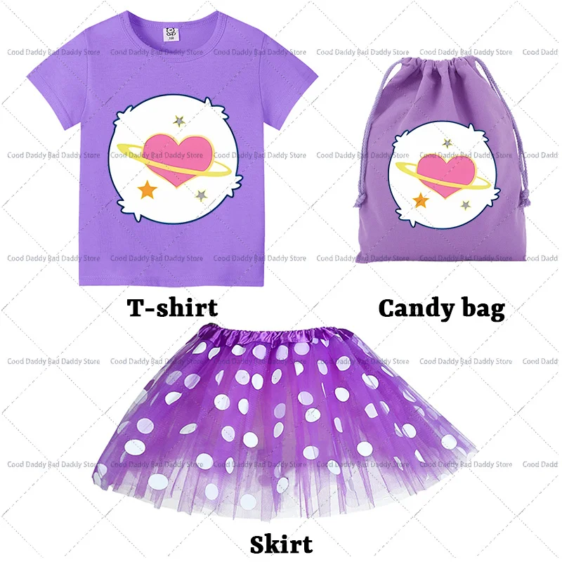 3PCS Cute T-shirt Skirt Candy Bag Set Halloween Cosplay Clothing Accessories Trick or Treat Party Clothes Tee Skirts Handbags