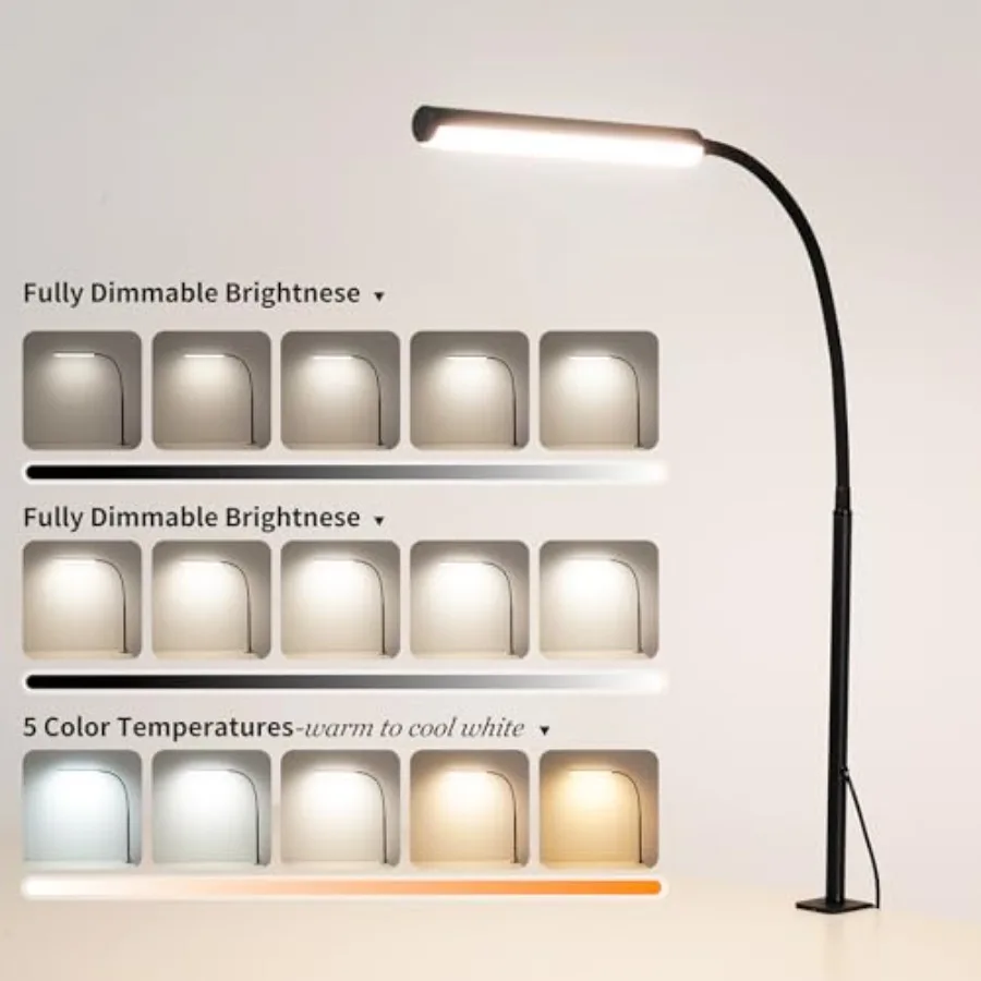 LED Desk Lamp for Office Home, Adjustable Flexible Eye-Caring Desk Light with, 5 Modes 10 Brightness Adjustment, USB Adapter De