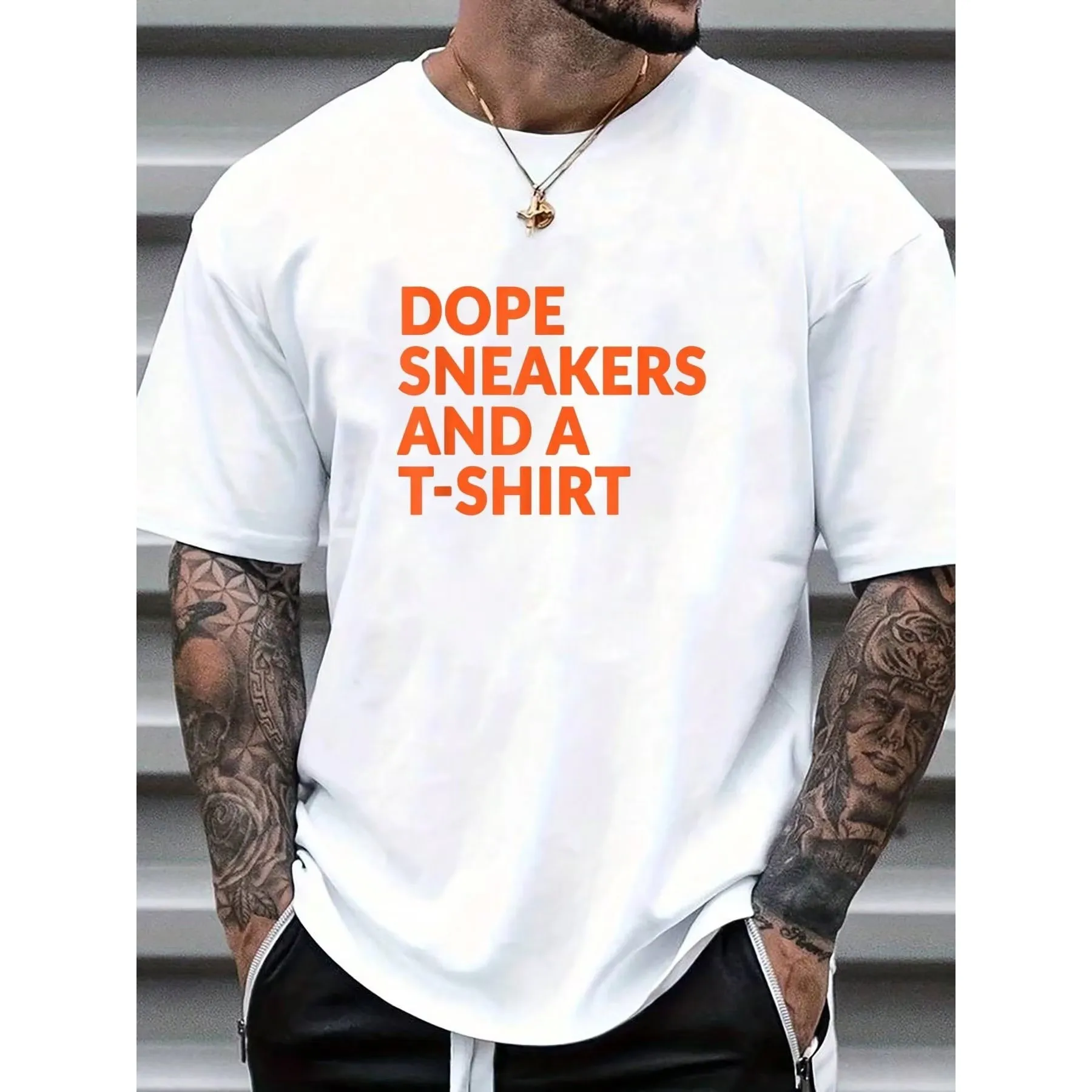 100% Cotton Orange And White Sneakers And A T-Shirt Street Hip-Hop Style Men's T-Shirt