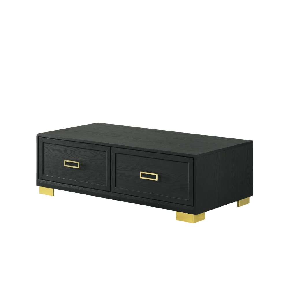 1pc Contemporary Coffee Table Storage Drawers Black Gold Finish Metal Pull Knob Living Room Wooden Modern Furniture