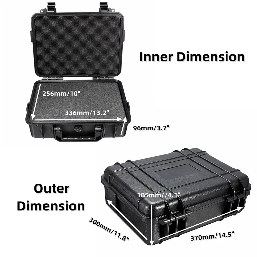 370x300x105mm tragbarer Kunststoff-Hartsc halen koffer Sicherheits schutz koffer Ausrüstung Instrument Outdoor-Box mit vor geschnittenem Schaum