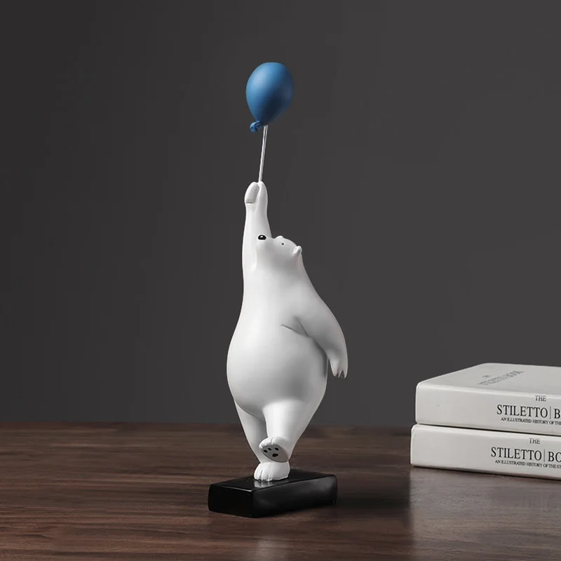 Creative Flying Bear Figurines Balloon Polar Bears Figure Home Wall Mount Decoration Resin Modern Gift for Boy/Man/Kids