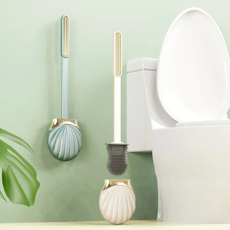 Silicone Toilet Brush with Holder Set for Bathroom Long Handle Silicone Flat Toilet Brush No Dead Corner Cleaning Brushes Tools