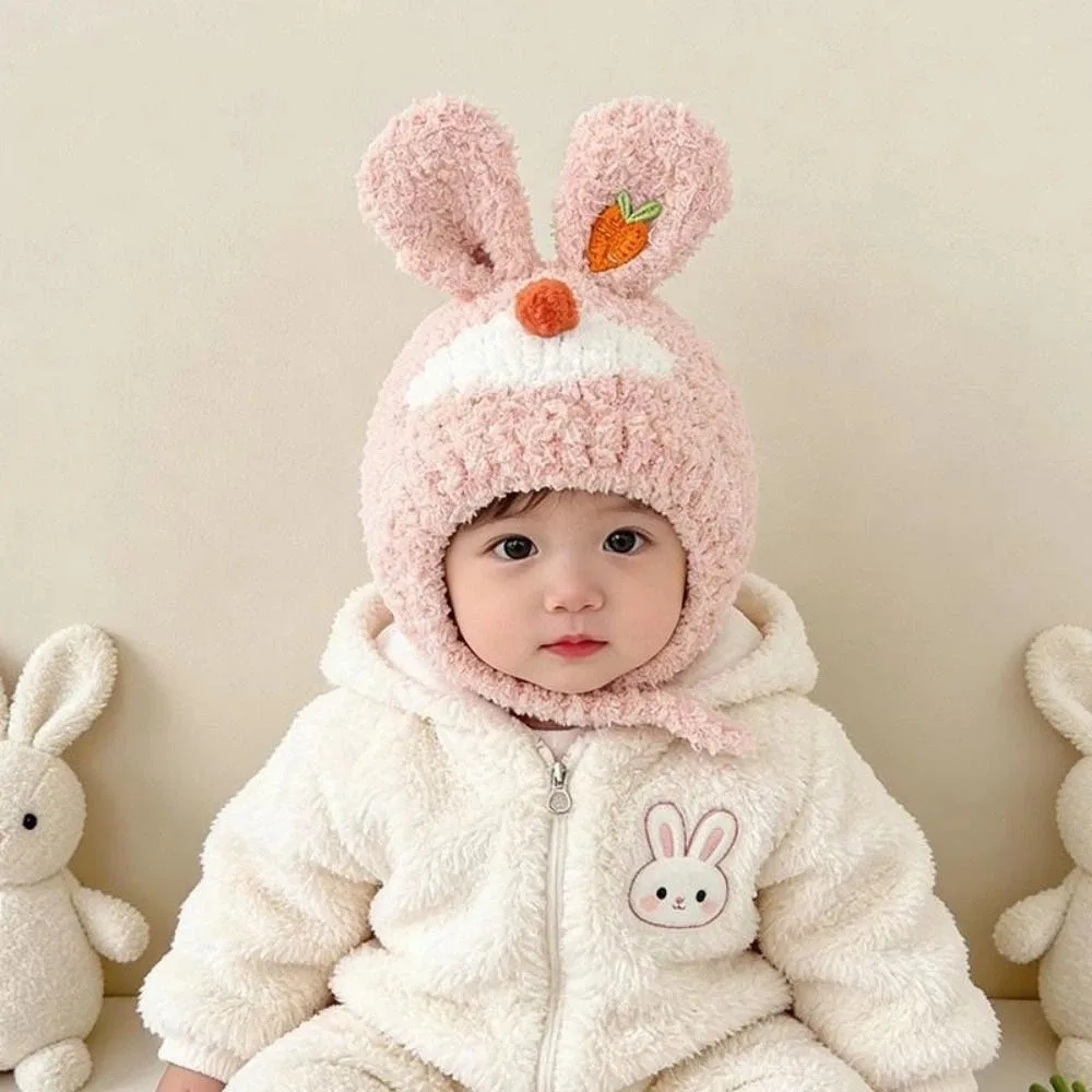 

Милая зимняя вязаная шапка для малышей, дышащая, морозостойкая, плюшевая, однотонная, ветрозащитная, с защитой ушей