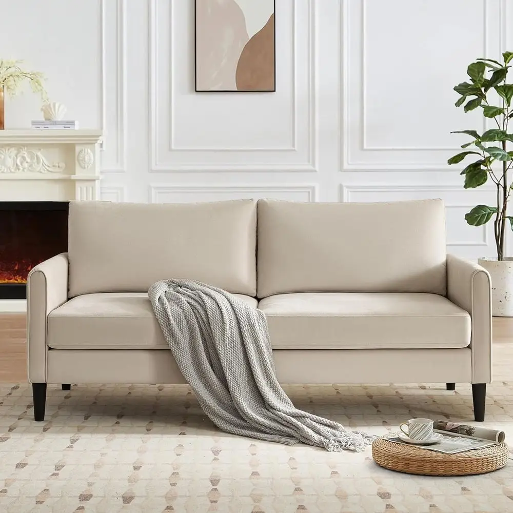 

Диван-софа 72.8 для гостиной, спальни, общежития или офиса - удобный, простой в сборке, с глубоким сиденьем и мягкими подушками в стиле беж.