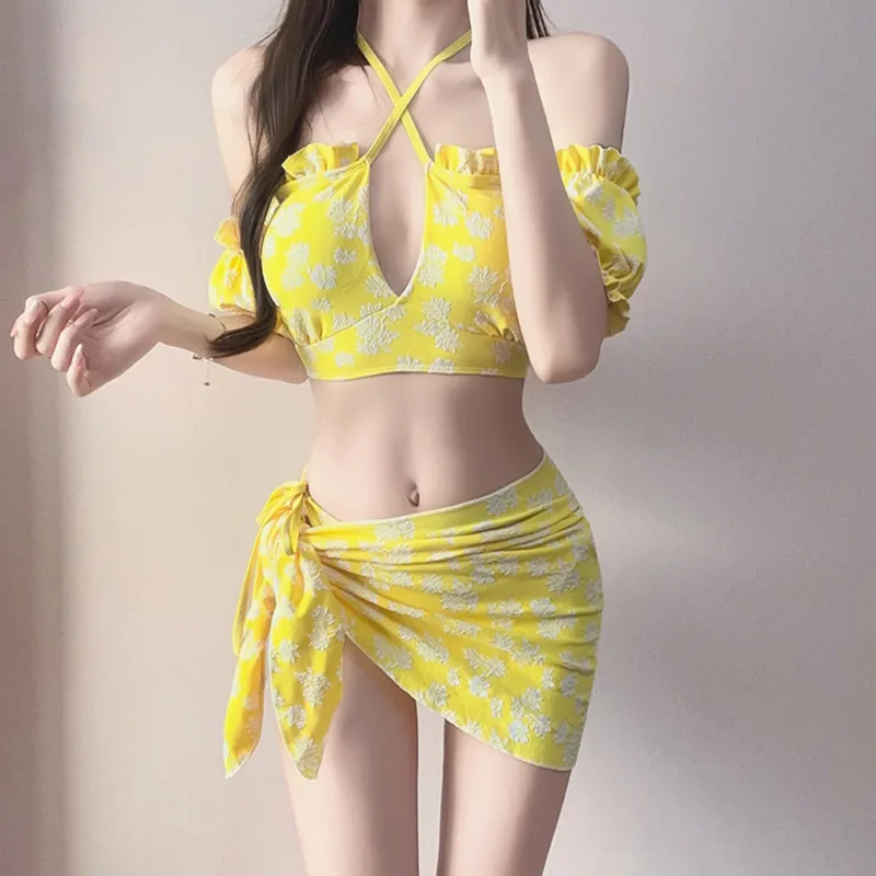 Bathing Swimming Suit for Women New Korean Version Swimsuit Red Sexy Slim Fit Charming Backpack Three Piece Set Bikini